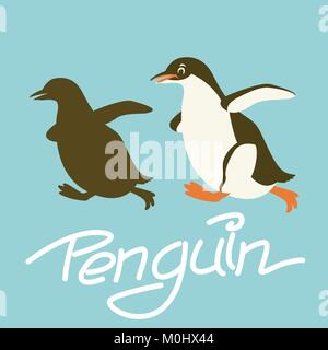 Pinguin Vektor-illustration Flat Style schwarze Silhouette eingestellt Stock Vektor