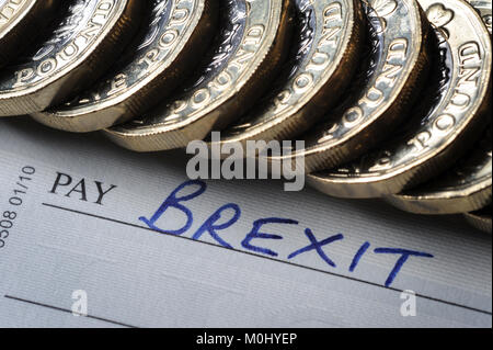 Prüfen BUCH MIT 'BREXIT' PAY NAMEN MIT EINEM PFUND MÜNZEN RE BREXIT DER EU EUROPÄISCHE UNION VERLASSEN REFERENDUM ETC UK Stockfoto