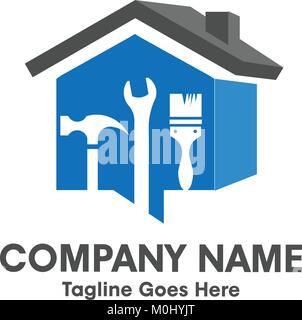 Home Reparatur Emblem mit Werkzeug und Symbol einer 3d-Haus Stock Vektor