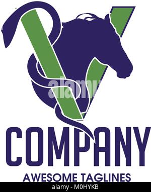 Pferd Kopf Design mit dem Buchstaben V Veterinär- Vektor Bild Stock Vektor
