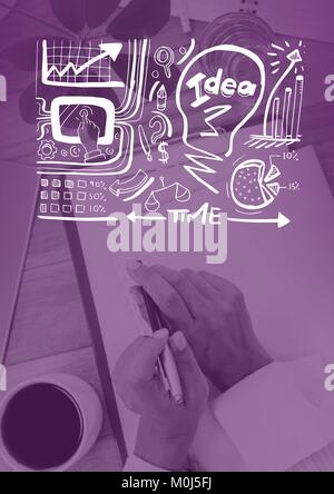 Hand schreiben mit Grafik Overlays Stockfoto