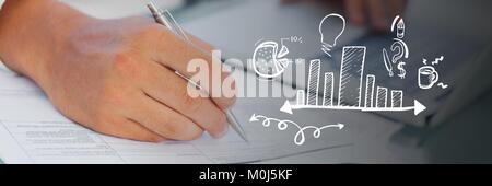 Hand schreiben mit Grafik Overlays Stockfoto