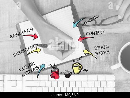 Hand schreiben mit Grafik Overlays Stockfoto