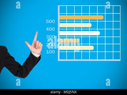 Hand nach oben mit bunten Charts Statistiken Stockfoto