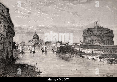 Blick von der Ponte Sant'Angelo und dem Castel Sant'Angelo, Rom, Italien, 19. Jahrhundert Stockfoto