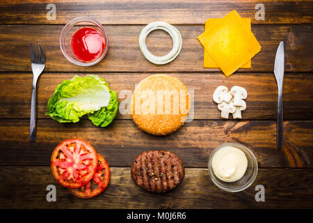 Ready-to-hamburger Zutaten Essen Stockfoto