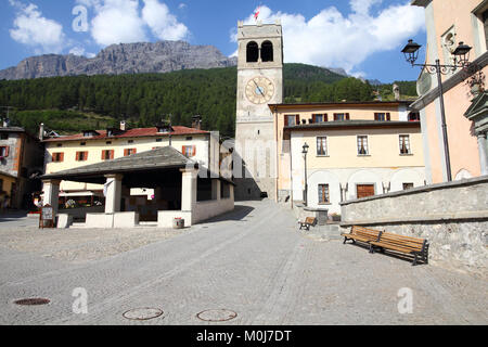 Bormio - wunderschöne Stadt in den italienischen Alpen im Nationalpark Stilfser Joch Stockfoto