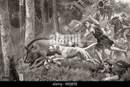 Jagd Wildschweine im antiken Rom. Von Hutchinson's Geschichte der Nationen, veröffentlicht 1915. Stockfoto