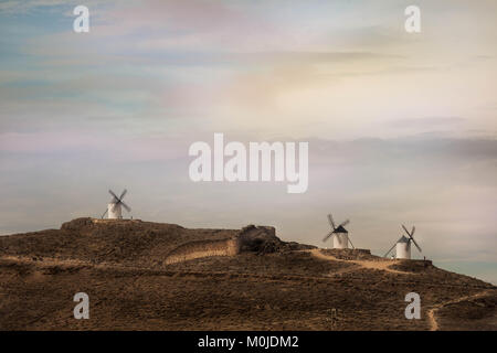 Windmühlen Hill, Don Quixote Route in Consuegra, Toledo, Spanien provinde Stockfoto