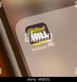 Smart phone Anzeige, auf der die Buchmacher William Hill Casino app oder Anwendung Stockfoto