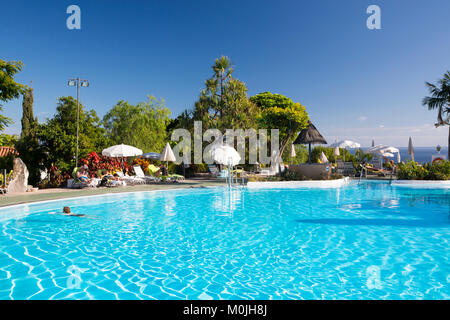 Die Anlage des Hotels Jarden Tecina in Playa Santiago, La Gomera, Kanarische Inseln. Stockfoto