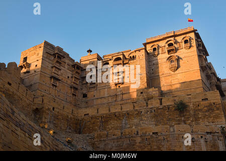 Morgen Licht auf die Jaisalmer Fort, Jaisalmer, Rajasthan, Indien Stockfoto