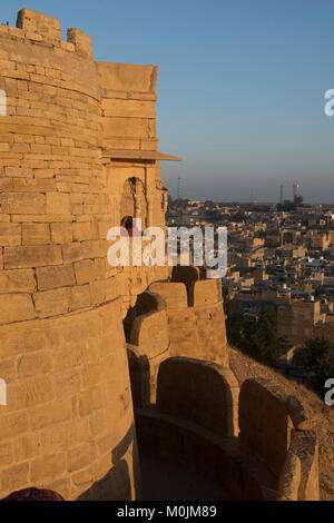 Morgen Licht auf die Jaisalmer Fort, Jaisalmer, Rajasthan, Indien Stockfoto