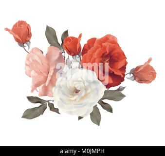 Rosen Aquarell auf weißem Hintergrund Stockfoto
