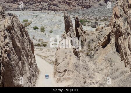 Schroffe Felsen in der Quebrada de Las Flechas, Route Nationale RN 40, in der Nähe von Cafayate, Salta, Argentinien Stockfoto