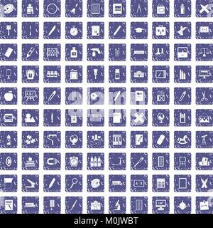 100 Schreibwaren Icons Set grunge Sapphire Stock Vektor