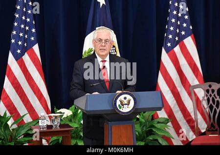 Us-Staatssekretär Rex Tillerson spricht über den Wert der Achtung des US-Außenministeriums, Januar 12, 2018 in Washington, DC. Stockfoto