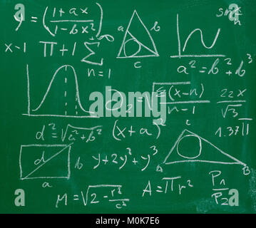 Mathematische Formeln und Zeichen auf einer Schiefertafel Stockfoto