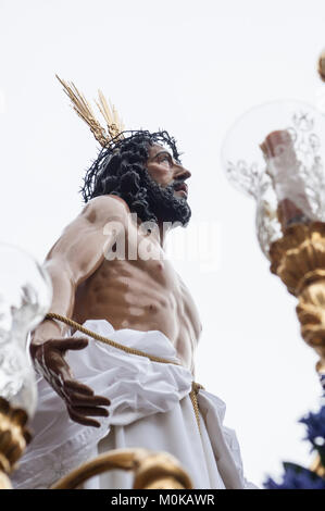 Farbe Fotografie der Skulptur Christi von der Bruderschaft der "Jesús Despojado" in der prozessionsweg Ausfahrt am Palmsonntag. Stockfoto