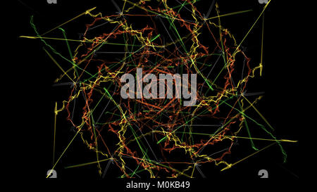 Moderne abstrakte farbige Linien auf schwarzem Hintergrund. Seide Symmetrie Serie. Stockfoto