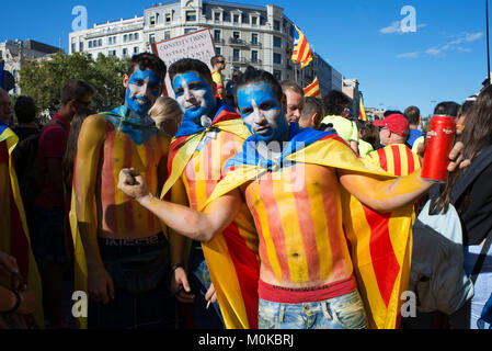 Eine Million Katalanen März für Unabhängigkeit am 11. September 2017 in Barcelona, Katalonien, Spanien Stockfoto