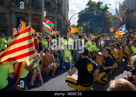 Eine Million Katalanen März für Unabhängigkeit am 11. September 2017 in Barcelona, Katalonien, Spanien Stockfoto