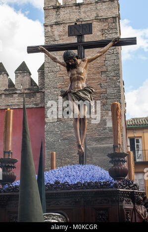 Float von Christus der Bruderschaft des 'Los Estudiantes" während seiner Bußweg auf Heiligen Dienstag. Stockfoto