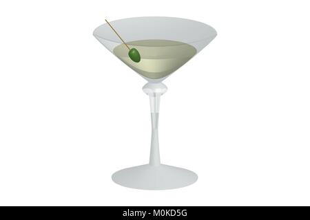 Abbildung: Martini Glas mit grünen Oliven-, Vektor der Martini Glas mit Cocktail in der it und Olive/Dry Martini/dirty Martini/perfekte Martini/Trinken Stock Vektor