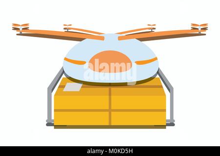 Abbildung: Lieferung Drohne fliegen mit dem Paket, Vektor der Paket Drohne liefern ein Produkt/autonomen Lieferung drone mit Paket-/quadcopter Stock Vektor