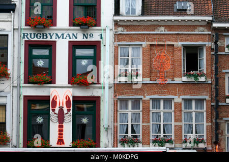 Restaurants und Food Court der Ste-Catherine und St. Géry, Brüssel, Belgien. Stockfoto