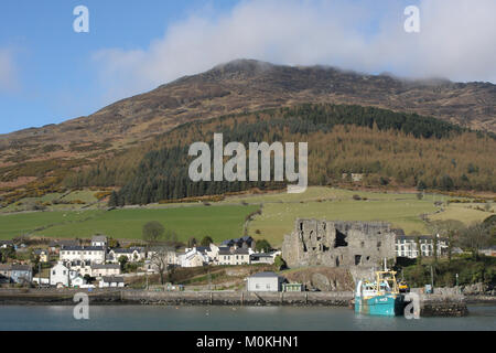 Die küstenstadt von Carlingford, County Louth, Irland. King John's Castle und Carlingford Hafen sitzen an der Basis des Slieve Foy, Halbinsel Cooley. Stockfoto