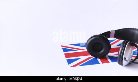 Das Erlernen von Fremdsprachen. Notepad für Einträge und eine Fahne. Lang Stockfoto