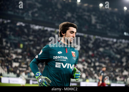 Turin, Italien. 22 Jan, 2018. Mattia Perin (Genua) während der Serie ein Fußballspiel. FC Juventus vs Genua. Juventus Turin gewann 1:0 bei der Allianz Stadion in Turin, Italien, 22. Januar 2018. Credit: Alberto Gandolfo/Pacific Press/Alamy leben Nachrichten Stockfoto