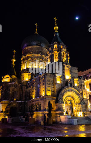 Saint Sofia Russisch-orthodoxen Kirche bei Nacht, Harbin, China Stockfoto