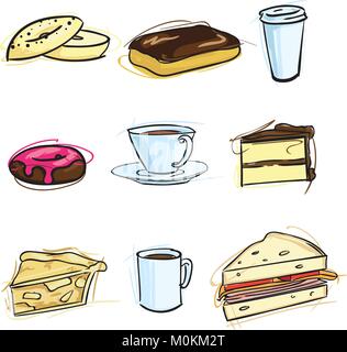 Eine Reihe von bunten Coffee shop Symbole auf einem weißen Hintergrund. Dies ist eine skalierbare und editierbare Vektor Zeichnung. Stock Vektor