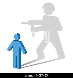 Posttraumatische Belastungsstörungen. Das Symbol eines Mannes, der wie ein Schatten eines Soldaten. Stock Vektor