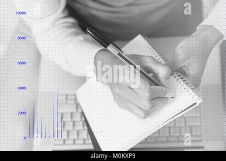 Hand schreiben mit Grafik Overlays Stockfoto