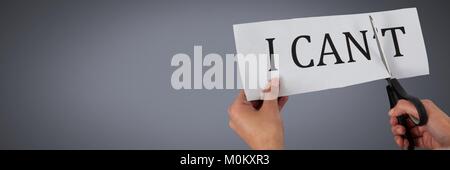 Ich kann keinen Text mit einer Schere ausschneiden Stockfoto