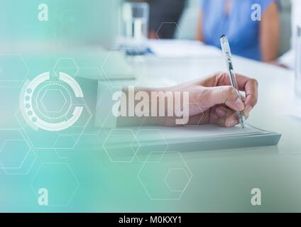 Hand schreiben mit Grafik Overlays Stockfoto