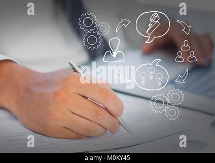 Hand schreiben mit Grafik Overlays Stockfoto