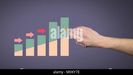 Zeiger mit bunten Charts Statistiken und Pfeile Stockfoto