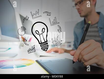 Geschäftsleute schreiben mit Grafik Overlays Geschäftsleute schreiben mit Grafik Overlays 0003 Stockfoto