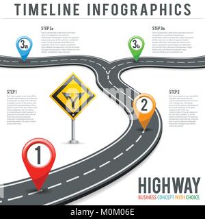 Timeline Straße Infografiken mit Pin Pointer Stock Vektor