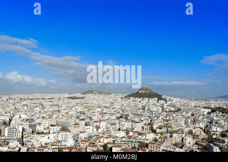 Eine atemberaubende Sicht auf Athen einschließlich Mount Lycabettus Stockfoto