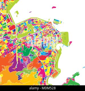 Rio de Janeiro, Brasilien, bunte Vektorkarte. Weiße Straßen, Schienen und Wasser. Helle farbige Wahrzeichen formen. Kunst Muster drucken. Stock Vektor