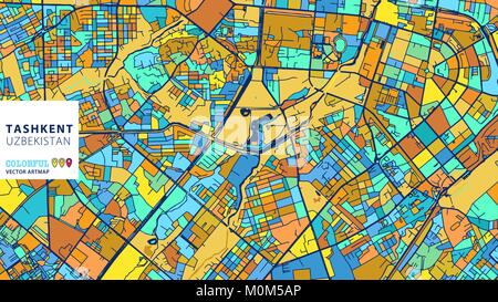 Taschkent, Usbekistan, bunte Vektor Artmap. Blue-Orange-gelbe Version für Website Infografik, Wand Kunst und Grußkarte Hintergründe. Stock Vektor