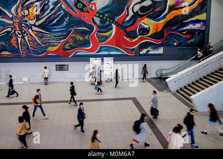 Japan, Honshu Island, Region Kanto, Tokio, Shibuya, Station, Taro Okamoto, der Mythos von Morgen, frescoe von Taro Okamoto zum Gedenken an die Bombardierung von Hiroshima. Stockfoto