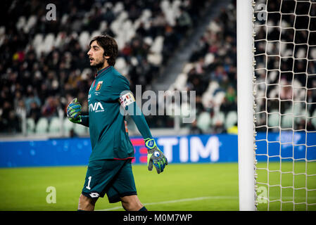 Turin, Italien. 22 Jan, 2018. Mattia Perin (Genua) während der Serie ein Fußballspiel. FC Juventus vs Genua. Juventus Turin gewann 1:0 bei der Allianz Stadion in Turin, Italien, 22. Januar 2018. Credit: Alberto Gandolfo/Alamy leben Nachrichten Stockfoto