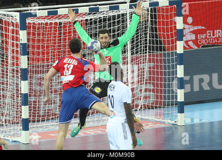 (C) LAURENT LAIRYS/LEMOUSTICPRODUCTION/MAXPPP-à ZAGREB LE 22-01-2018 - CHAMPIONNAT D'EUROPE (MATCH DE POULE) EQUIPE DE SERBIE VS EQUIPE DE FRANCE - CYRIL DUMOULIN Stockfoto