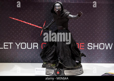 London, Großbritannien. 23 Jan, 2018. Star Wars Film Charakter Kylo Ren auf Anzeige als sammelfigur auf Th Sideshow stand auf der Spielwarenmesse. Credit: Laura De Meo/Alamy leben Nachrichten Stockfoto